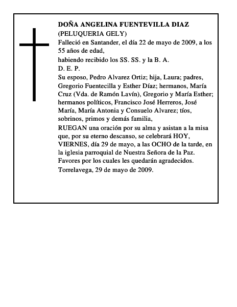 DOÑA ANGELINA FUENTEVILLA DIAZ
