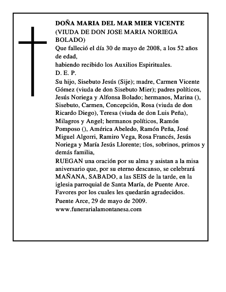 DOÑA MARIA DEL MAR MIER VICENTE