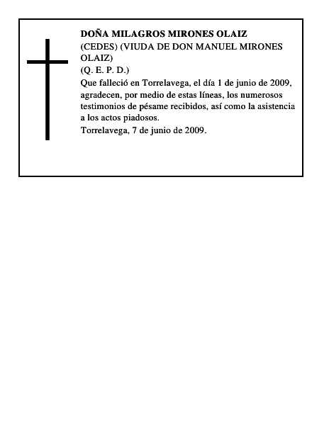 DOÑA MILAGROS MIRONES OLAIZ