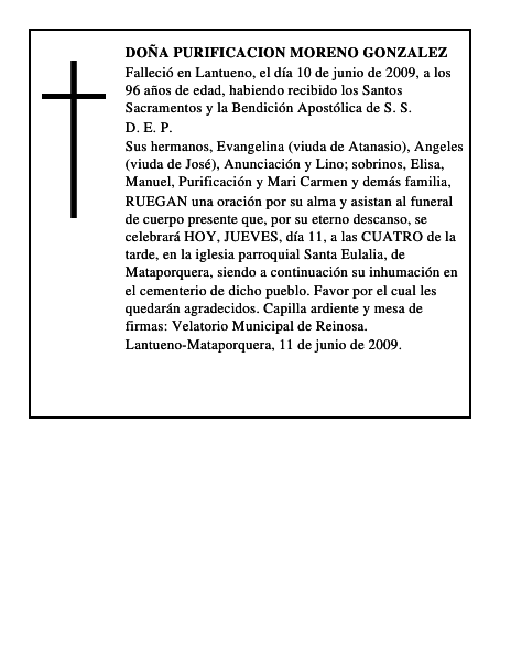 DOÑA PURIFICACION MORENO GONZALEZ