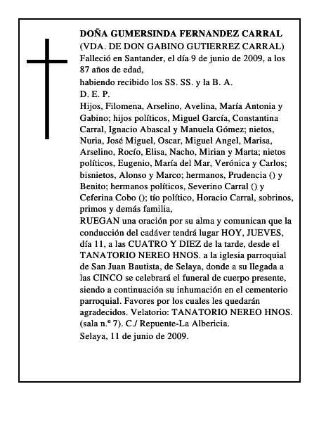 DOÑA GUMERSINDA FERNANDEZ CARRAL