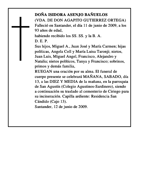 DOÑA ISIDORA ASENJO BAÑUELOS