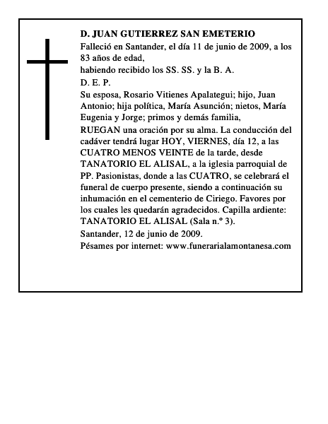 D. JUAN GUTIERREZ SAN EMETERIO