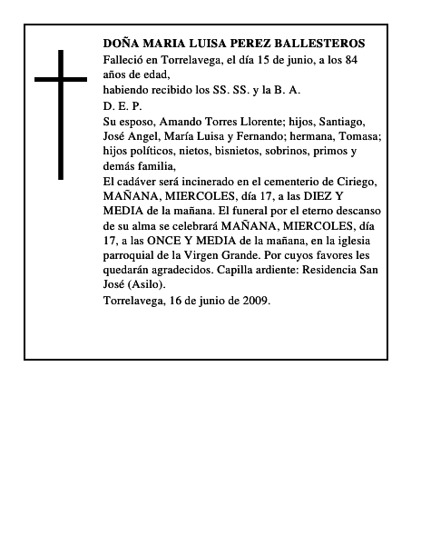 DOÑA MARIA LUISA PEREZ BALLESTEROS