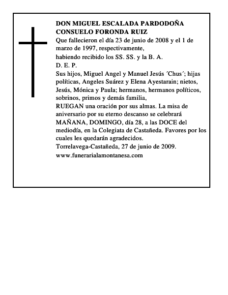 DON MIGUEL ESCALADA PARDODOÑA CONSUELO FORONDA RUIZ