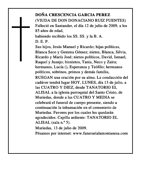DOÑA CRESCENCIA GARCIA PEREZ