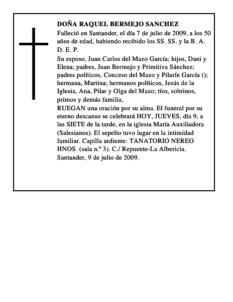 DOÑA RAQUEL BERMEJO SANCHEZ