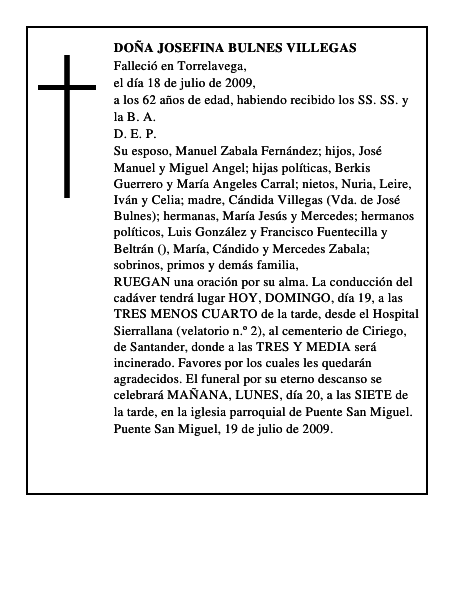 DOÑA JOSEFINA BULNES VILLEGAS