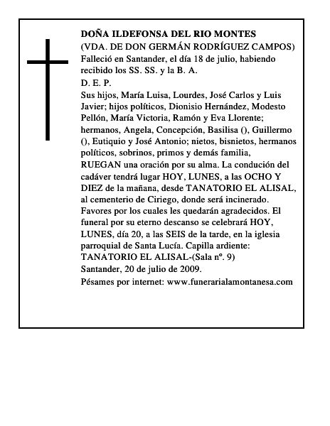 DOÑA ILDEFONSA DEL RIO MONTES