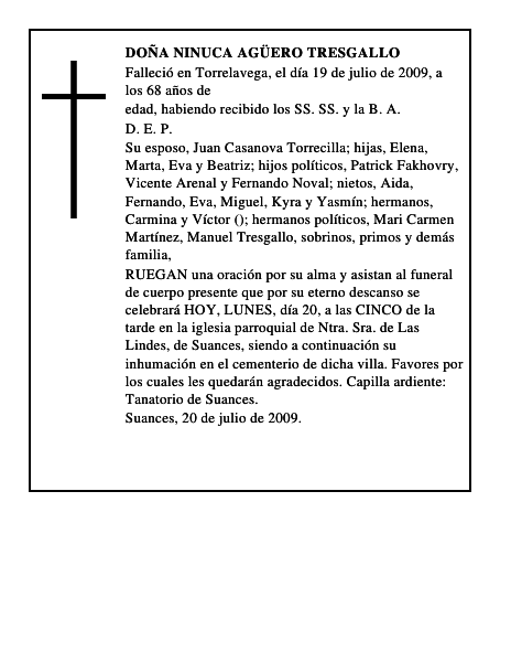 DOÑA NINUCA AGÜERO TRESGALLO