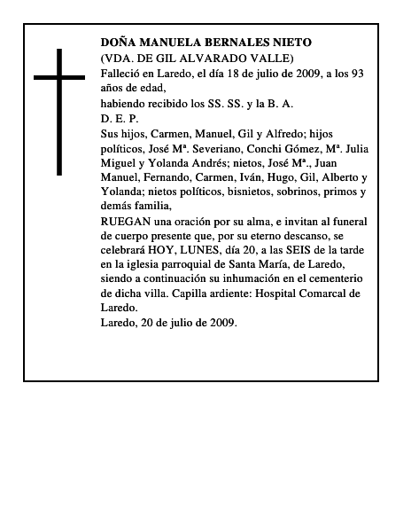 DOÑA MANUELA BERNALES NIETO