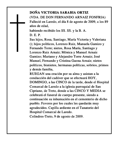 DOÑA VICTORIA SARABIA ORTIZ