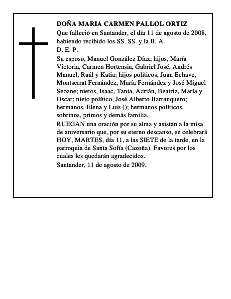 DOÑA MARIA CARMEN PALLOL ORTIZ