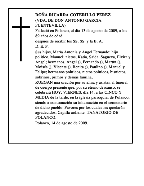 DOÑA RICARDA COTERILLO PEREZ