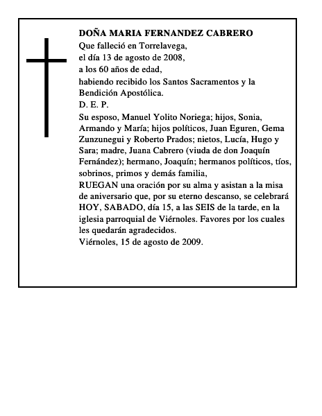 DOÑA MARIA FERNANDEZ CABRERO