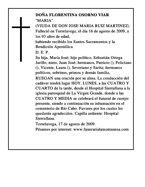 DOÑA FLORENTINA OSORNO VIAR