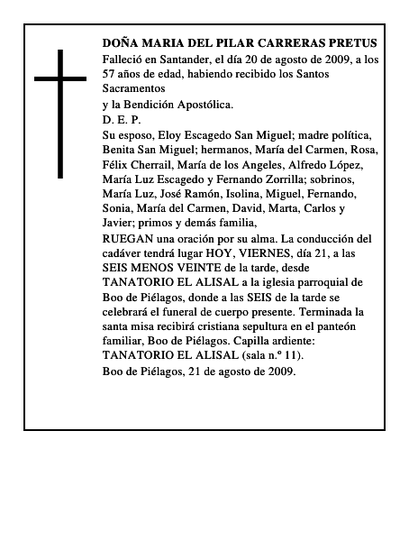 DOÑA MARIA DEL PILAR CARRERAS PRETUS
