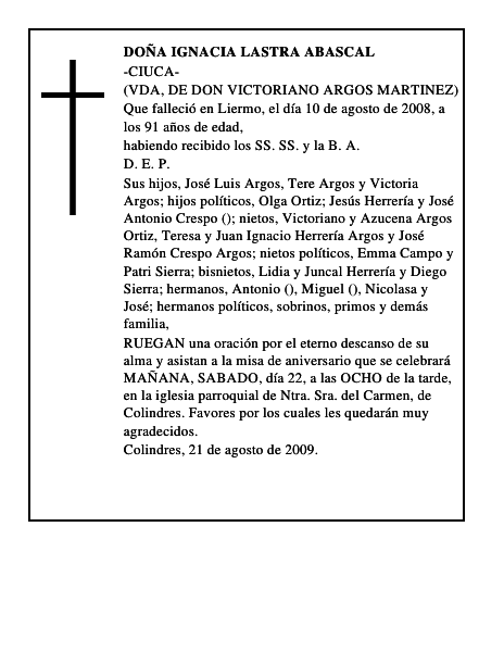 DOÑA IGNACIA LASTRA ABASCAL