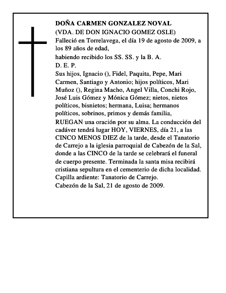 DOÑA CARMEN GONZALEZ NOVAL