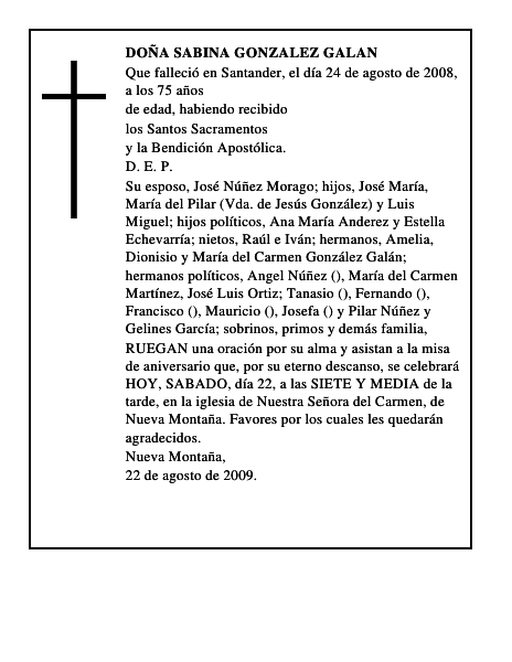 DOÑA SABINA GONZALEZ GALAN