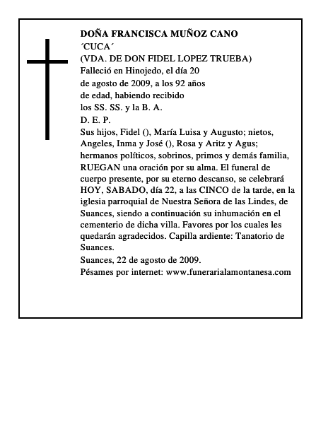 DOÑA FRANCISCA MUÑOZ CANO