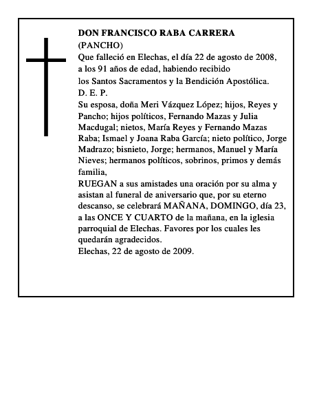 DON FRANCISCO RABA CARRERA