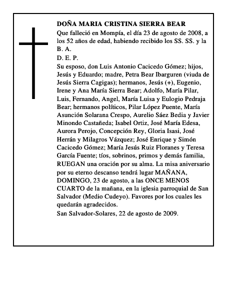 DOÑA MARIA CRISTINA SIERRA BEAR