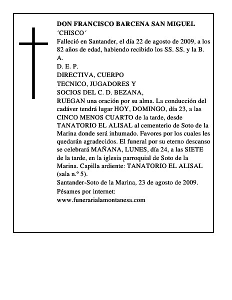 DON FRANCISCO BARCENA SAN MIGUEL