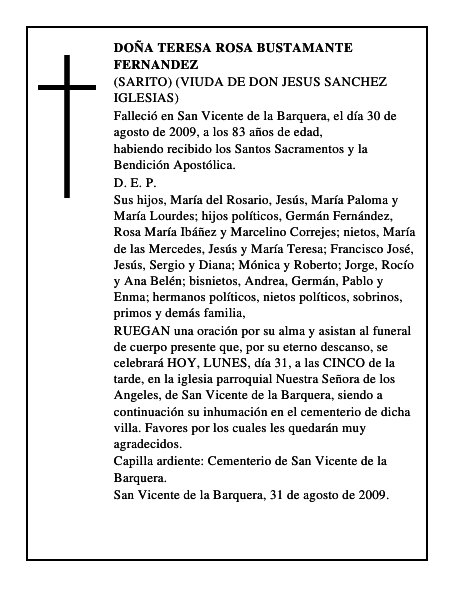 DOÑA TERESA ROSA BUSTAMANTE FERNANDEZ