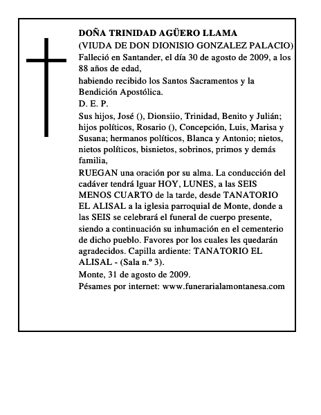 DOÑA TRINIDAD AGÜERO LLAMA