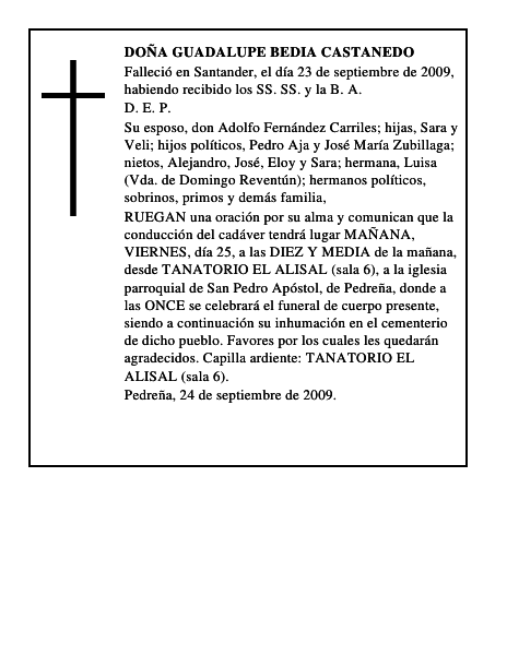 DOÑA GUADALUPE BEDIA CASTANEDO