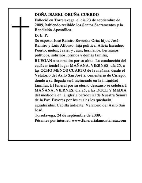 DOÑA ISABEL ORUÑA CUERDO