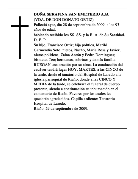 DOÑA SERAFINA SAN EMETERIO AJA