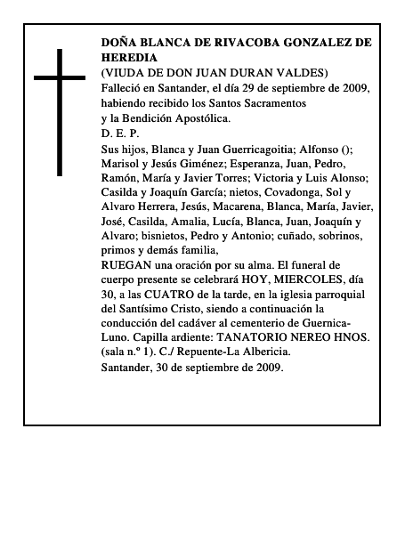 DOÑA BLANCA DE RIVACOBA GONZALEZ DE HEREDIA
