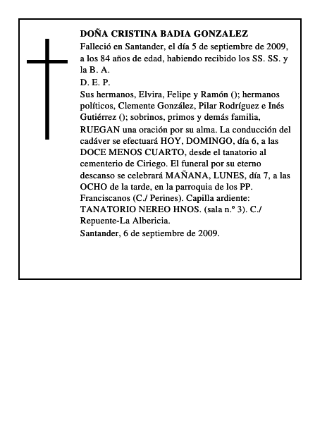 DOÑA CRISTINA BADIA GONZALEZ