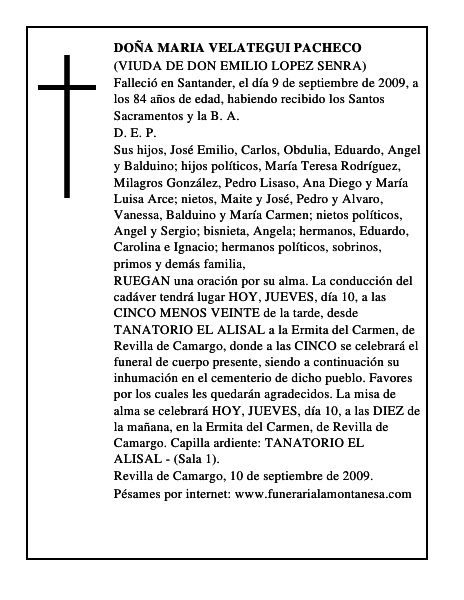 DOÑA MARIA VELATEGUI PACHECO