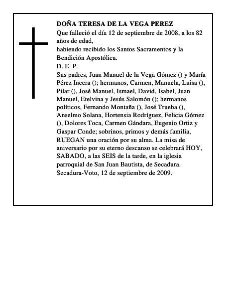 DOÑA TERESA DE LA VEGA PEREZ