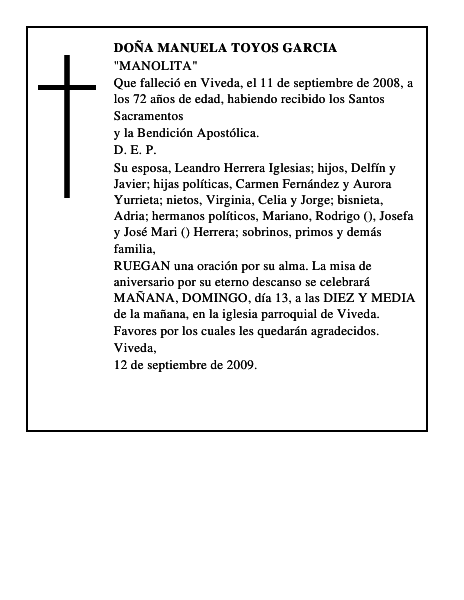 DOÑA MANUELA TOYOS GARCIA