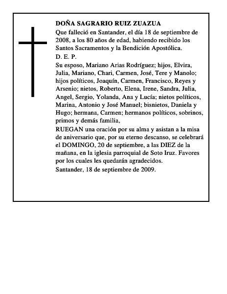 DOÑA SAGRARIO RUIZ ZUAZUA