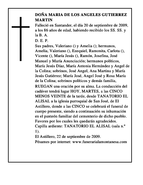 DOÑA MARIA DE LOS ANGELES GUTIERREZ MARTIN