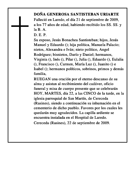 DOÑA GENEROSA SANTISTEBAN URIARTE