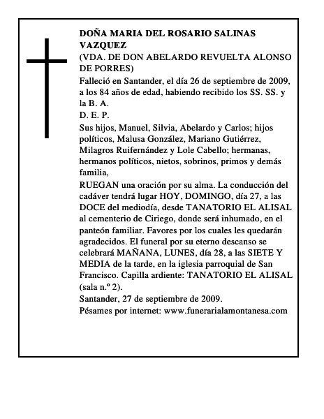 DOÑA MARIA DEL ROSARIO SALINAS VAZQUEZ