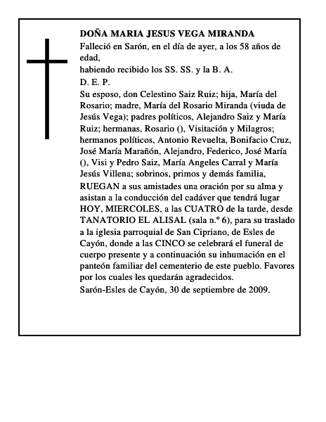 DOÑA MARIA JESUS VEGA MIRANDA