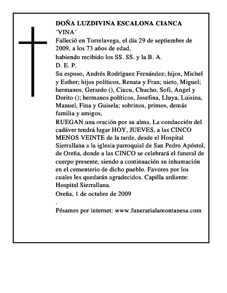 DOÑA LUZDIVINA ESCALONA CIANCA