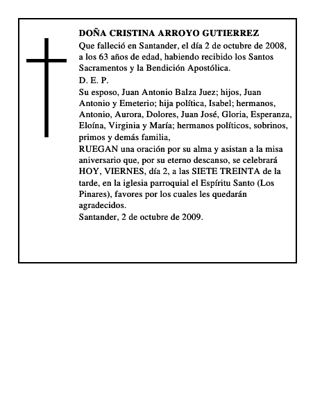 DOÑA CRISTINA ARROYO GUTIERREZ