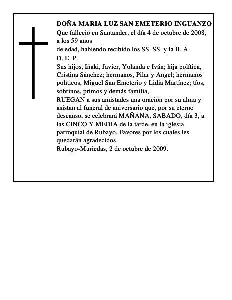 DOÑA MARIA LUZ SAN EMETERIO INGUANZO