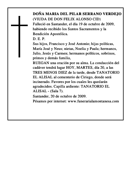 DOÑA MARIA DEL PILAR SERRANO VERDEJO