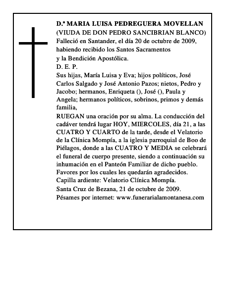 D.ª MARIA LUISA PEDREGUERA MOVELLAN