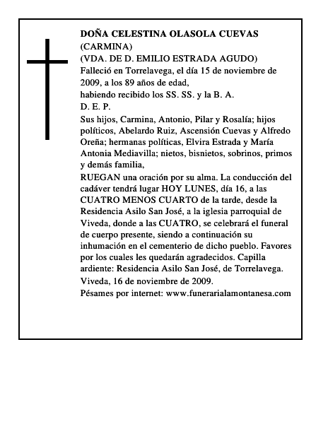 DOÑA CELESTINA OLASOLA CUEVAS
