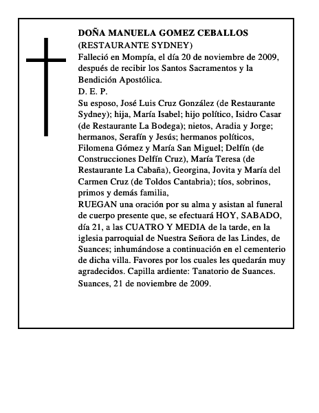 DOÑA MANUELA GOMEZ CEBALLOS